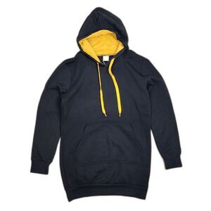 Magic Fashion Long Hoodie Black with Yellow Drawstrings Tunic Pocket Size M/L